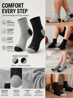 Unisex Two-Tone Cushioned Crew Socks - Unisex-6pcs